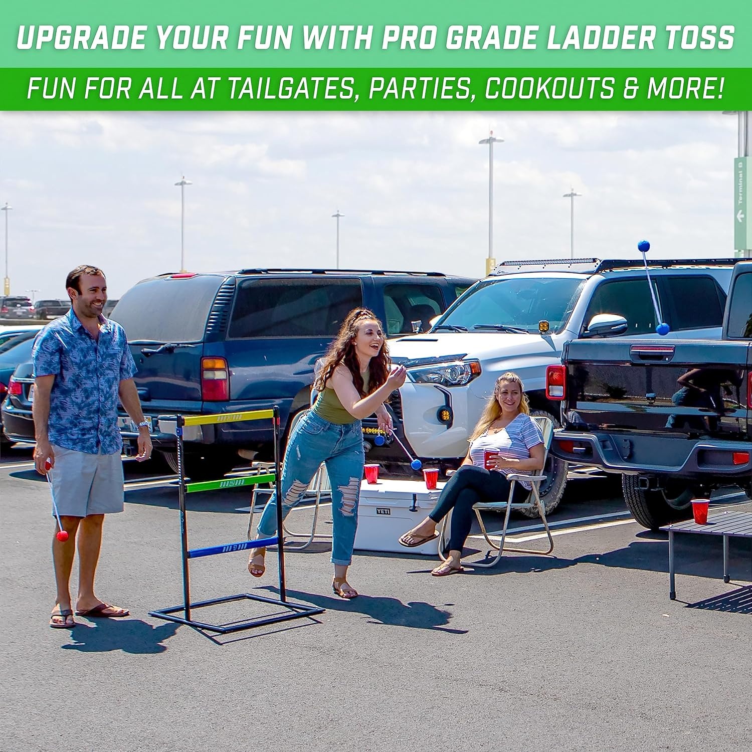 GoSports Ladder Toss Indoor & Outdoor Game Set with 6 Soft Rubber Bolo Balls and Travel Carrying Case – Choose Pro or Classic(Pro Ladder Toss)