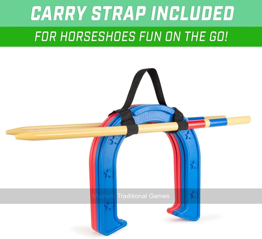 GoSports Giant Horseshoes Set – Made from Durable Plastic with Wooden Stakes