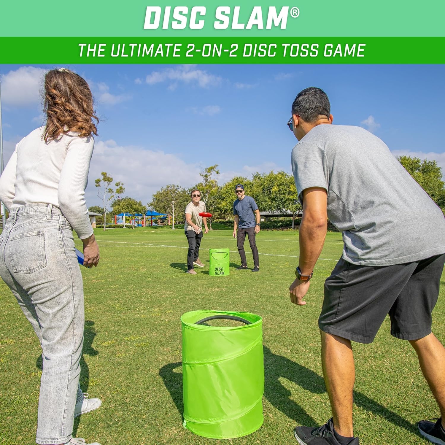 GoSports Collapsible Portable Disc Slam Game for Teens & Adults – 4-Player Team Game for Beach Party, Campsite, Family Cookout and Picnic – Classic or PRO(Classic)