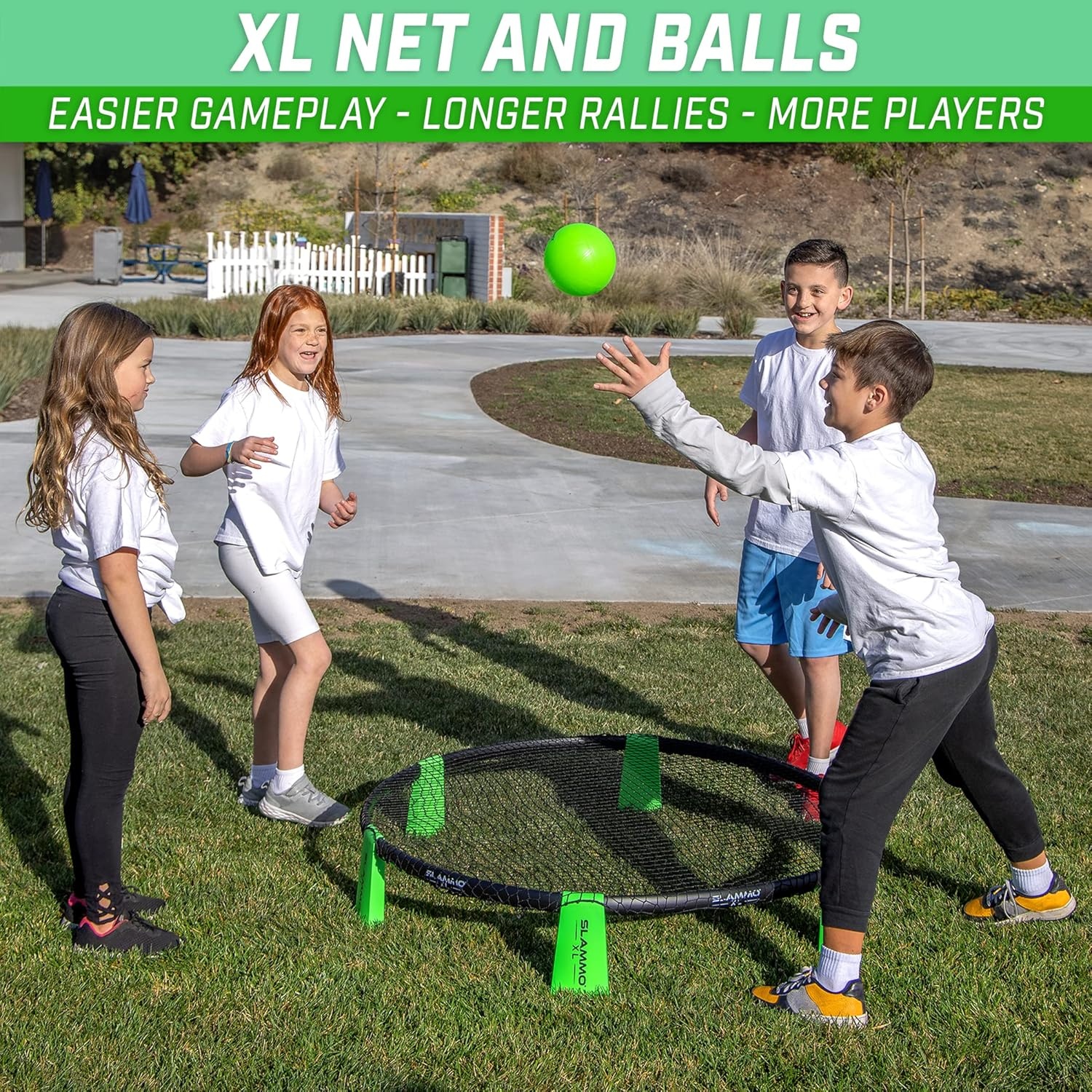 GoSports Slammo XL Extra Large Round Net Game for Beginners – Great for Beach Party, Backyard, and Outdoor Family Fun – Includes 3 Balls, Pump & Carrying Bag