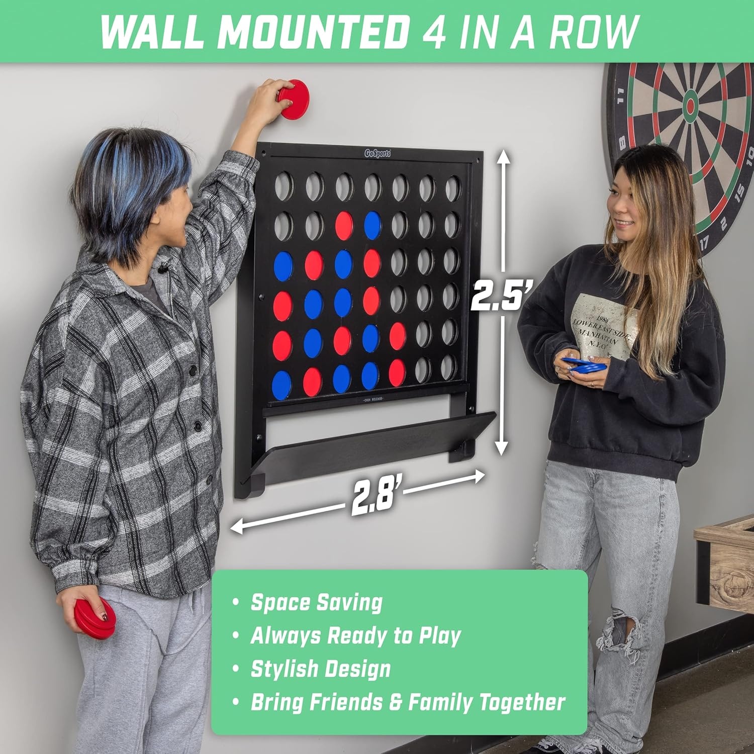 GoSports Wall Mounted Giant 4 in a Row – Jumbo Four in a Row with Coins – Black(Black)