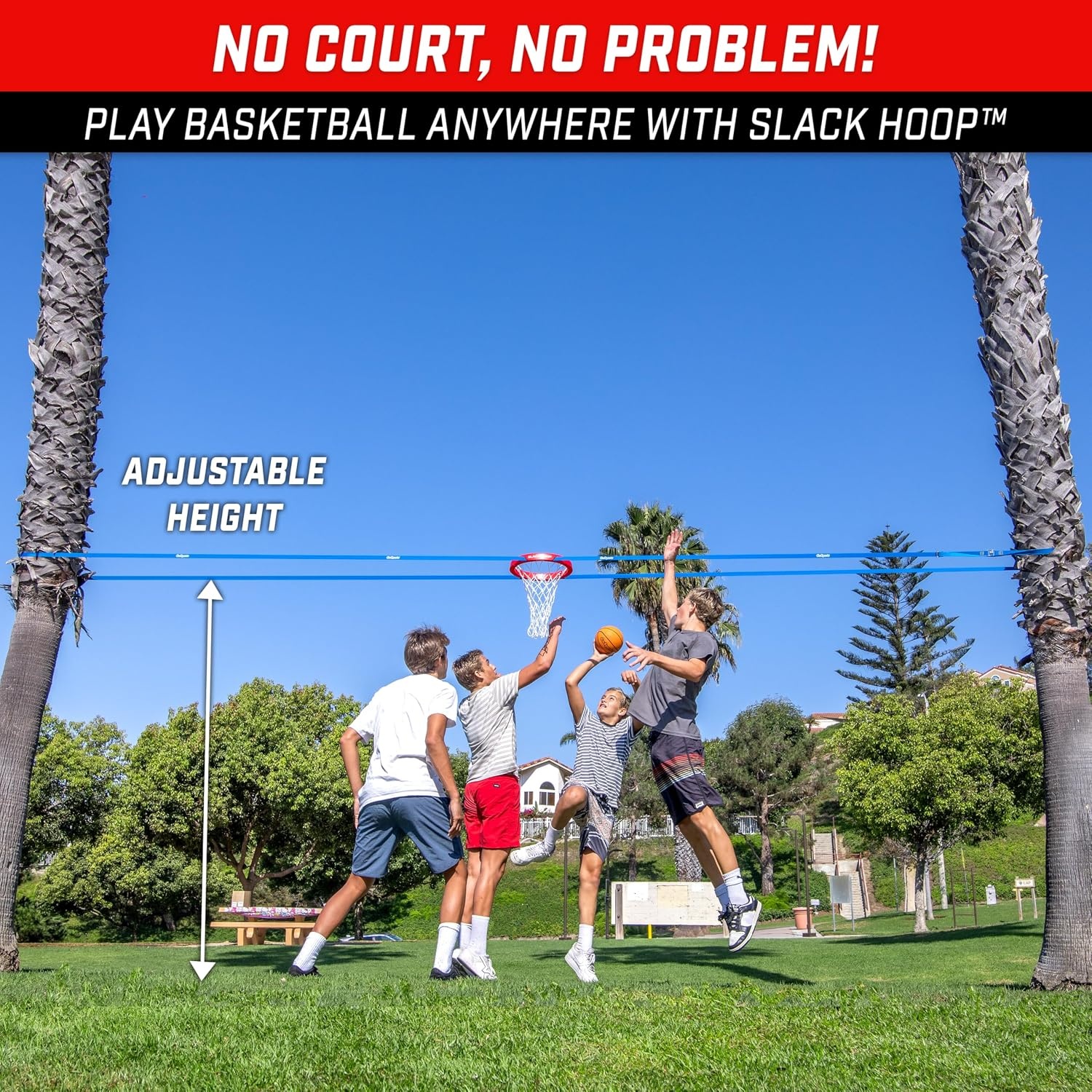 GoSports Slack Hoop Portable Basketball Game for Kids & Teens – Adjustable Height Outdoor Lawn, Beach, & Yard Game – Basketball Without a Court