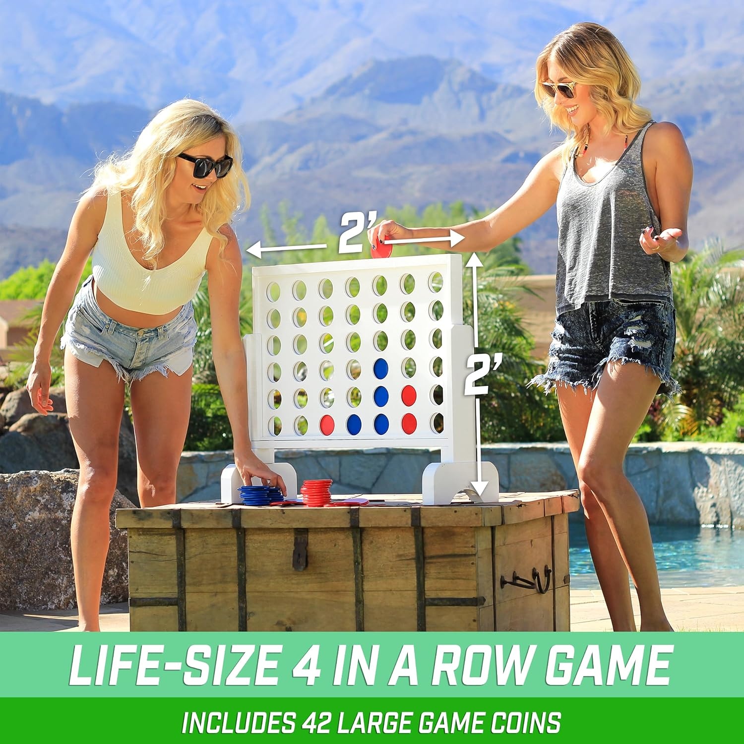GoSports 2 foot Width Giant 4 in a Row Game with Carrying Case, Made from Wood(Classic)