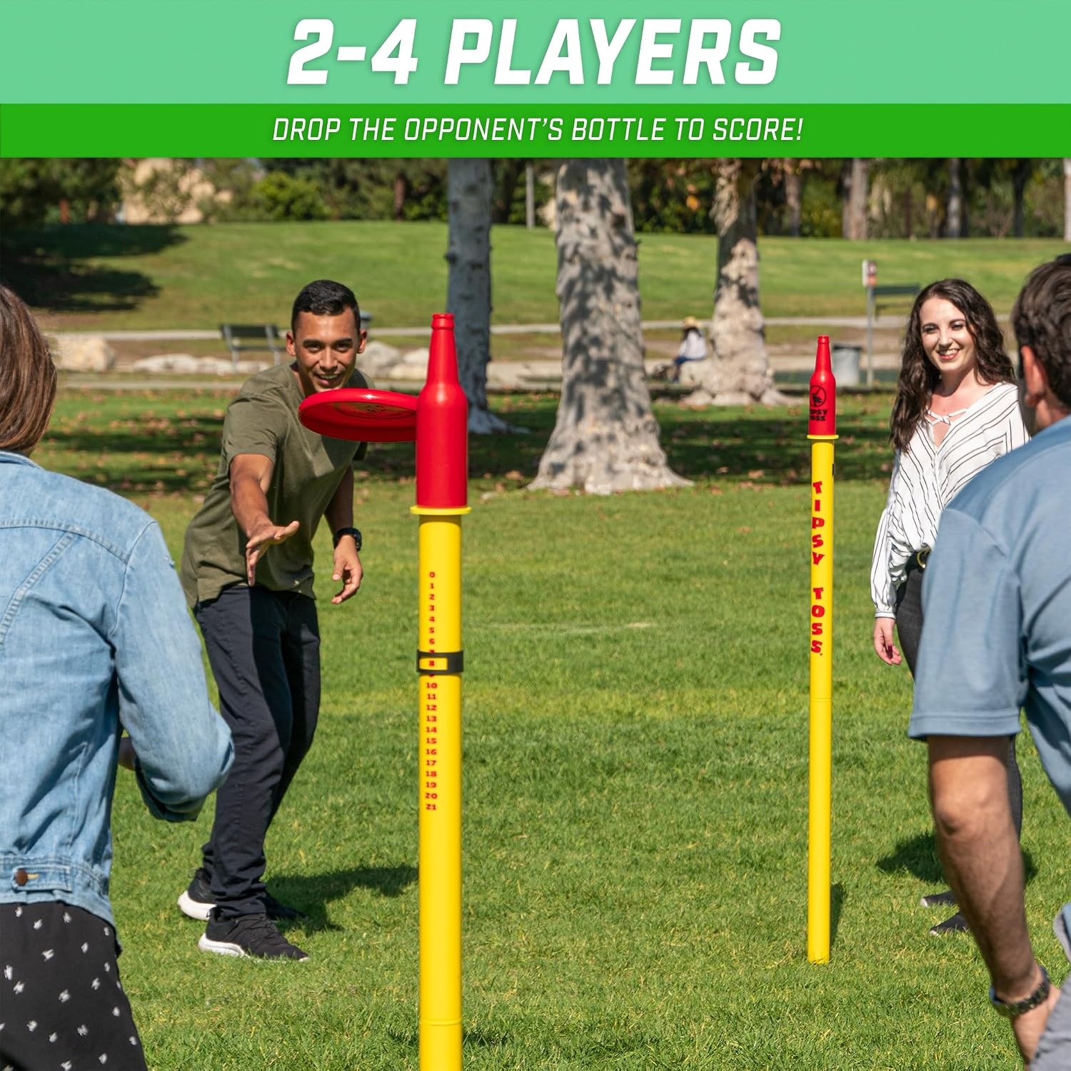 GoSports Tipsy Toss Game Set – Flying Disc Bottle Drop Yard Game – Choose Pro or Standard(Pro)