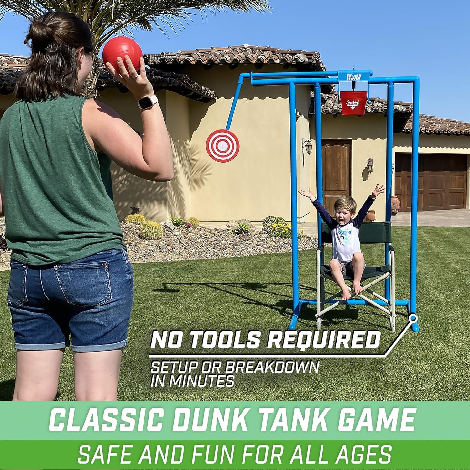 GoSports Splash Tower Water Dunk Game – Water Soaking Dunk Tank for Kids & Adults