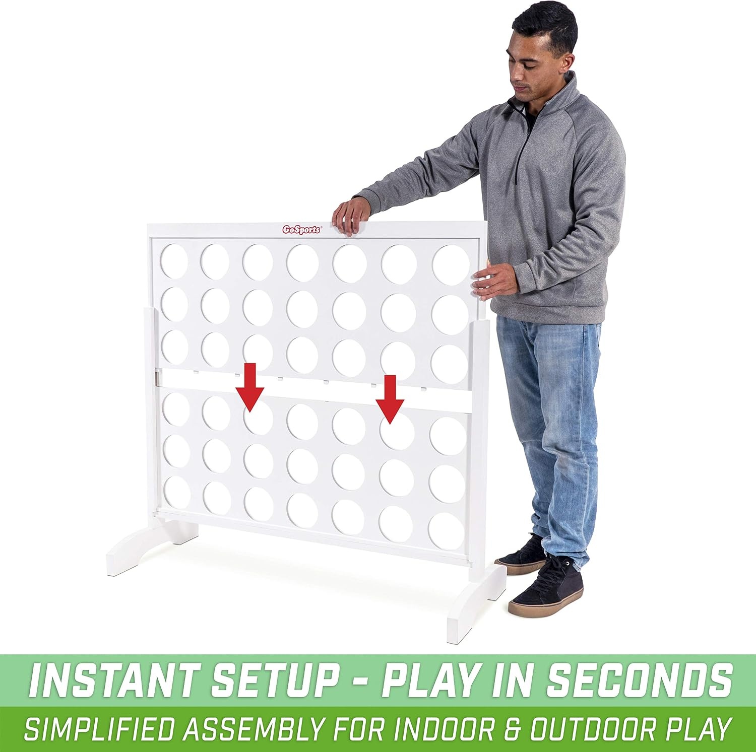 GoSports 4 Foot Giant Wooden 4-in-a-Row Connect Game – Jumbo Party Size with Heavy-Duty Coins – Easy Setup and Portable Design for Indoor and Outdoor Yard Game for Adults(Classic White Finish)