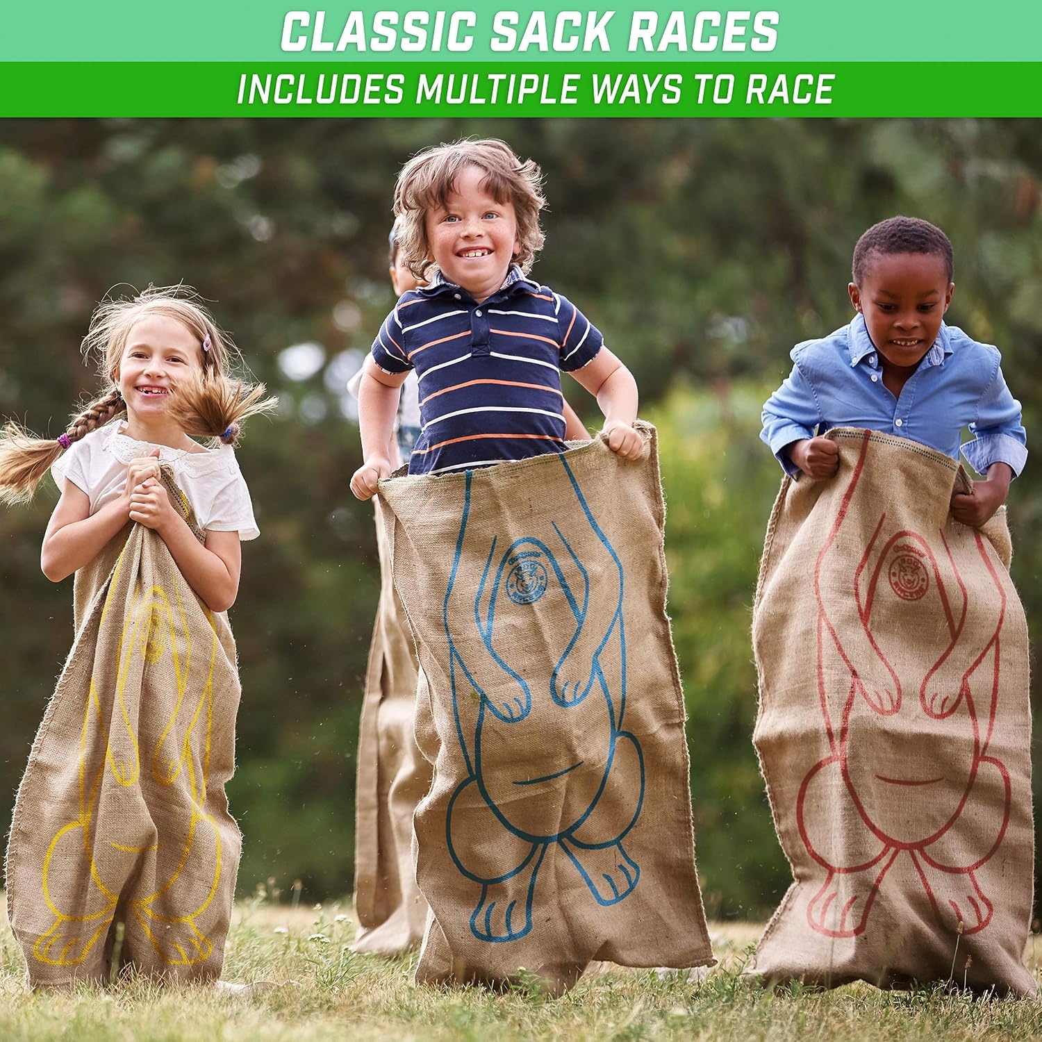 GoSports Roo Racers Sack Race Game 6 Pack – XL Size Burlap Potato Sack Races for Kids & Adults