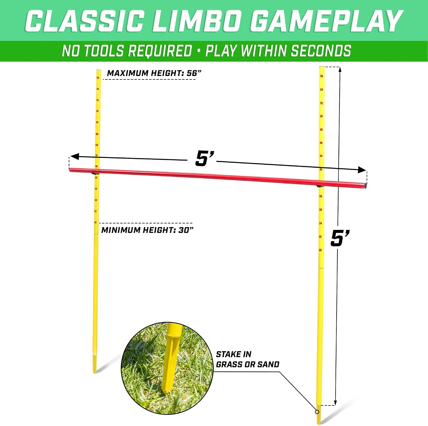 GoSports Lawn Limbo Game for Kids and Adults – Stake into Grass or Sand