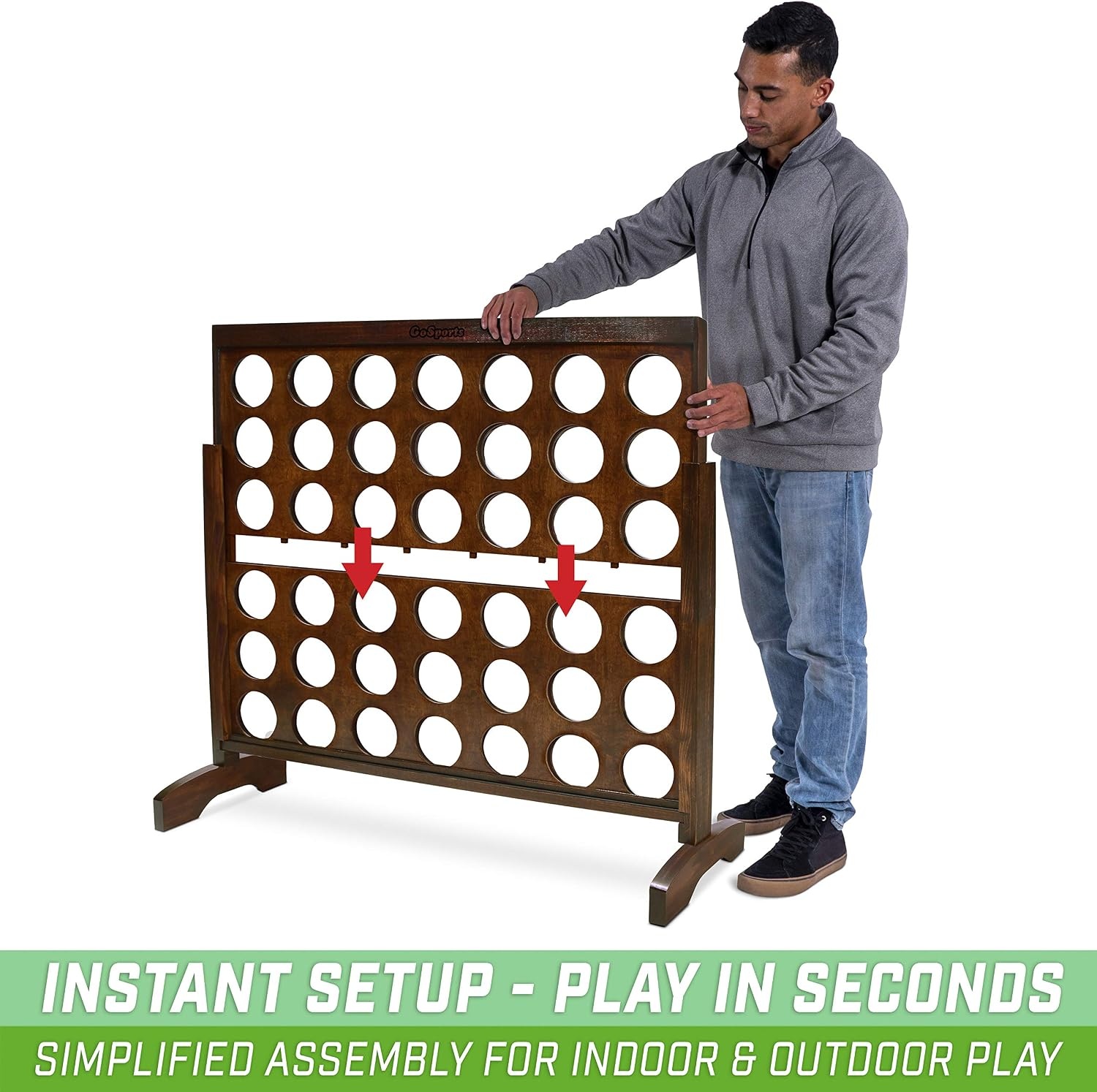 GoSports 4 Foot Giant Wooden 4-in-a-Row Connect Game – Jumbo Party Size with Heavy-Duty Coins – Easy Setup and Portable Design for Indoor and Outdoor Yard Game for Adults(Dark Stain Finish)