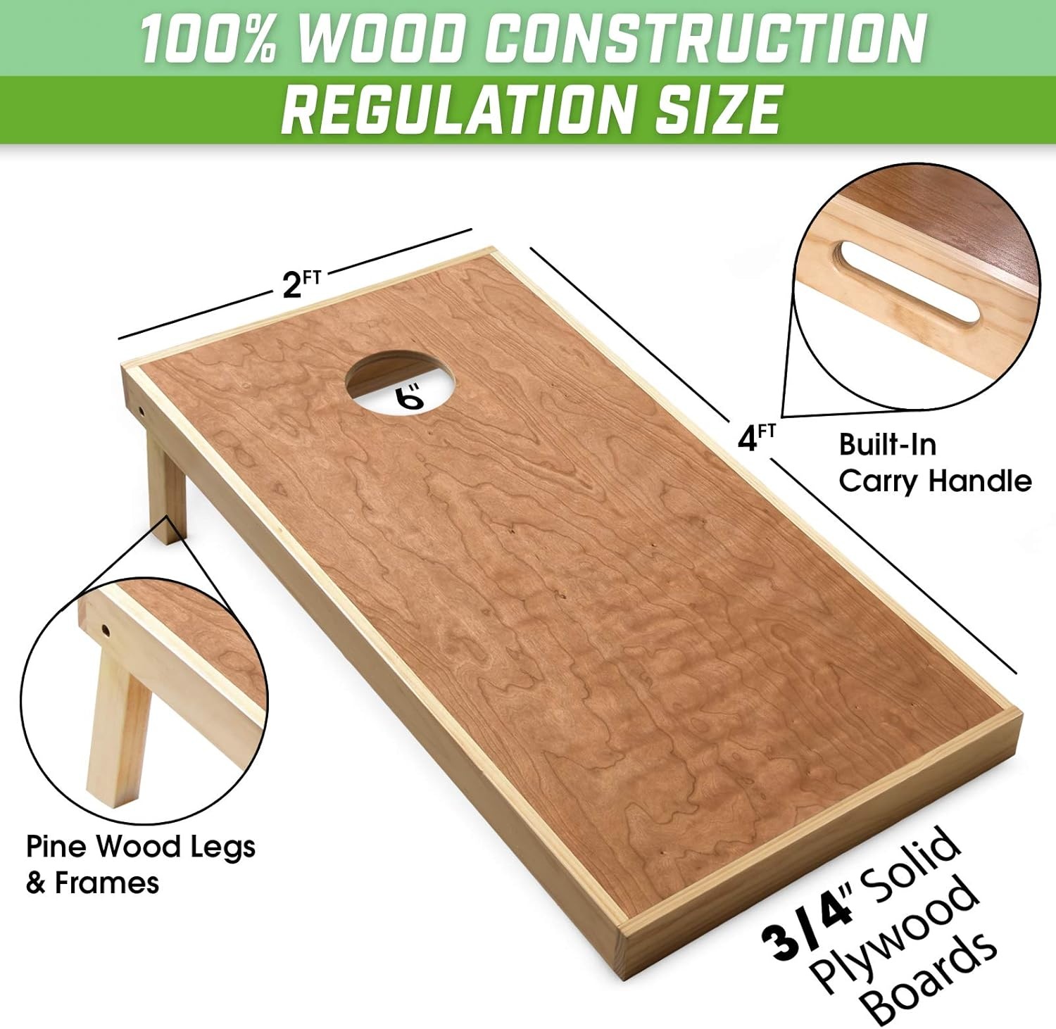 GoSports 4 ft x 2 ft Commercial Grade Cornhole Boards Set – Natural Wood Cornhole Boards, Choose from Different Bean Bag Color Combinations(unable to predict color)