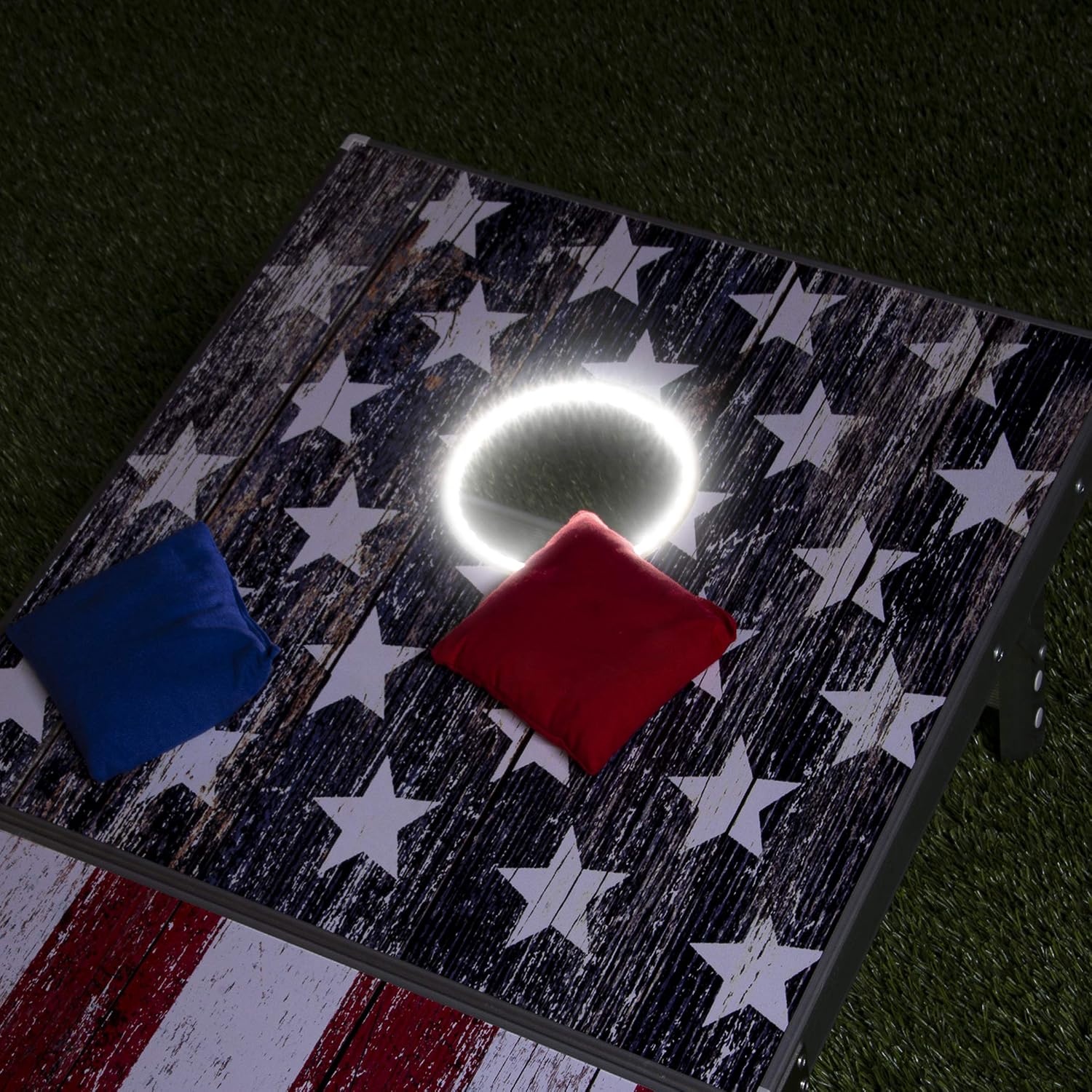 GoSports 4 x 2 ft Ultra Portable Cornhole Board Set – Choose LED Lights or Standard – Regulation Size Corn Hole Games for Adults, Perfect for Tailgating and Camping – Includes 8 Bean Bags & Rules(LED America)