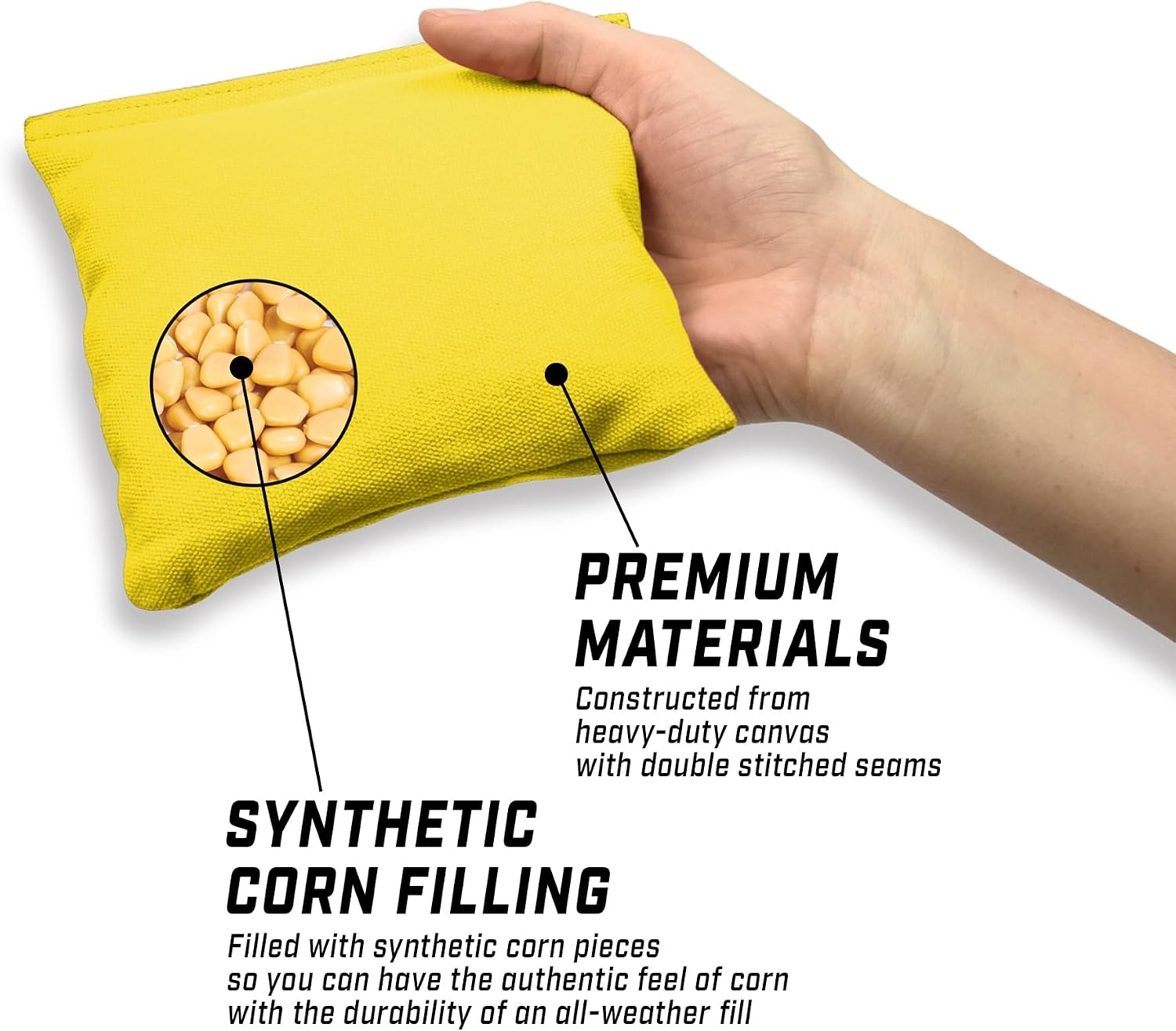 GoSports Cornhole Bean Bags Set of 4-16 Colors Available – Regulation All Weather, Mix and Match(Yellow)