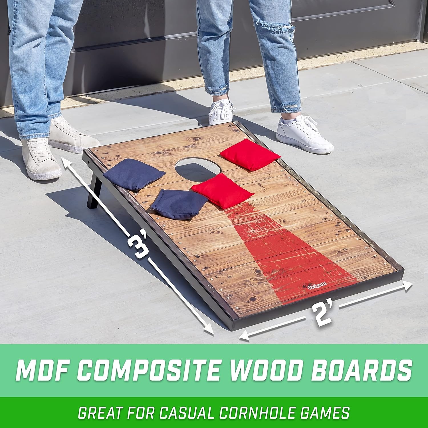 GoSports Portable Cornhole Sets, 8 Styles – Choose 4 x 2 ft or 3 x 2 ft – Boards Include 8 Bean Bags, Travel Case, and Game Rules(3 x 2 ft Rustic)