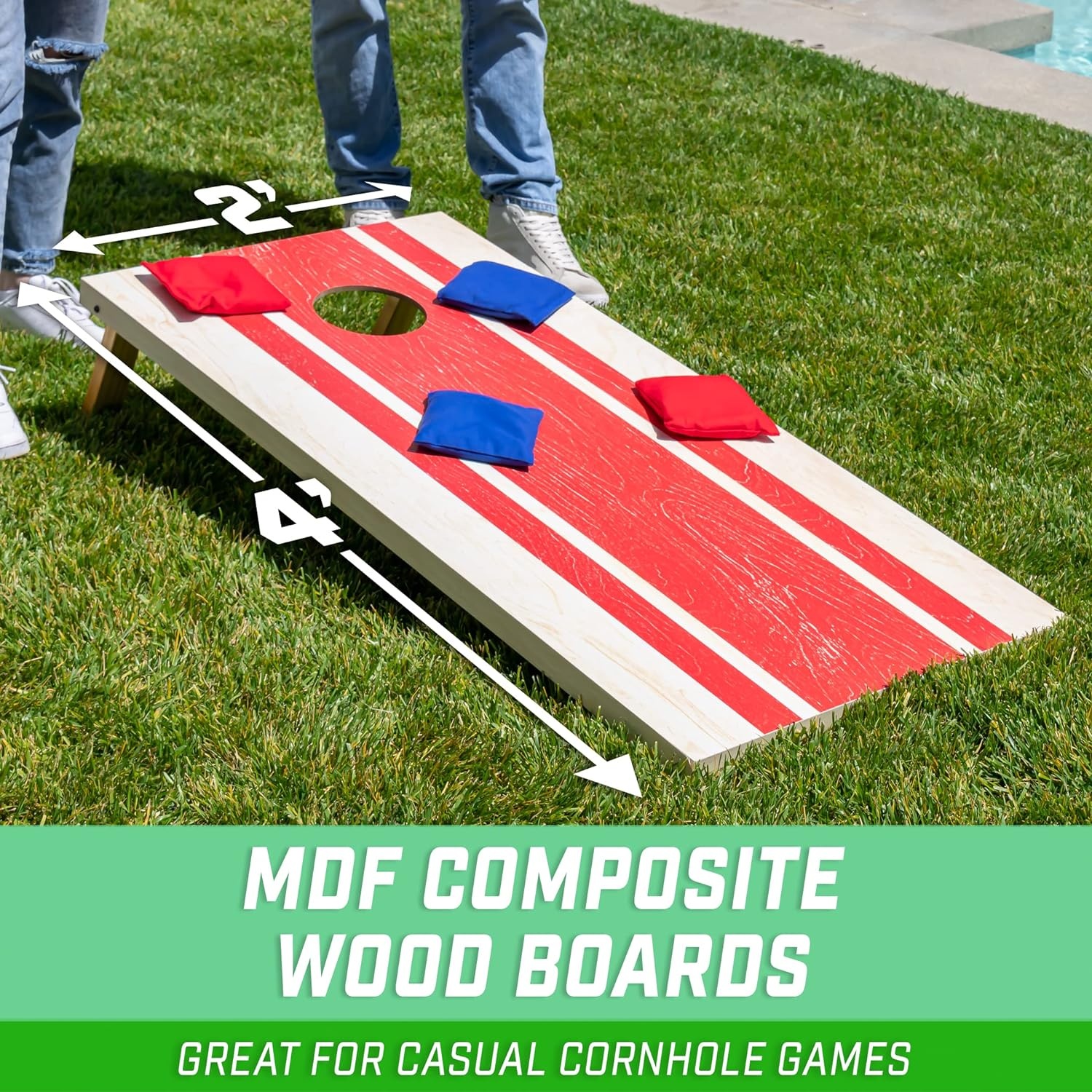 GoSports Portable Cornhole Sets, 8 Styles – Choose 4 x 2 ft or 3 x 2 ft – Boards Include 8 Bean Bags, Travel Case, and Game Rules(4 x 2 ft Wood Design)