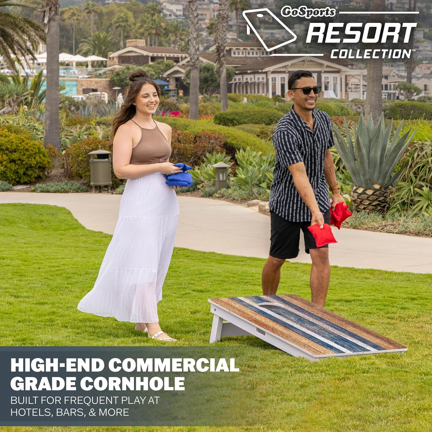 GoSports 4 x 2 ft Commercial Ultra Durable Cornhole Board Set – All-Weather Regulation Size, Ready-to-Play for Family Backyard Games, Tailgates, Outdoor Party, and Venues(Rustic)