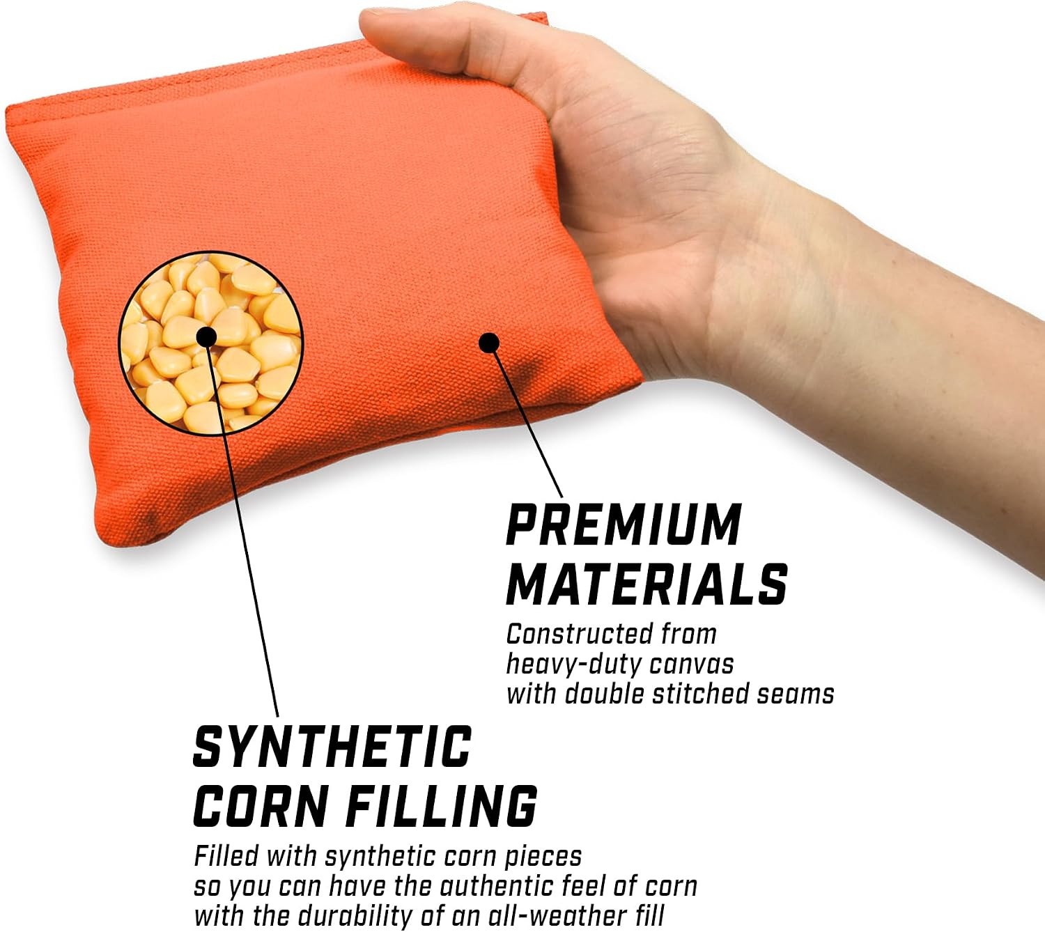 GoSports Cornhole Bean Bags Set of 4-16 Colors Available – Regulation All Weather, Mix and Match(Orange)