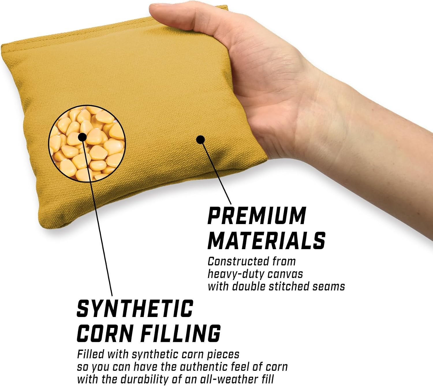 GoSports Cornhole Bean Bags Set of 4-16 Colors Available – Regulation All Weather, Mix and Match(Gold)