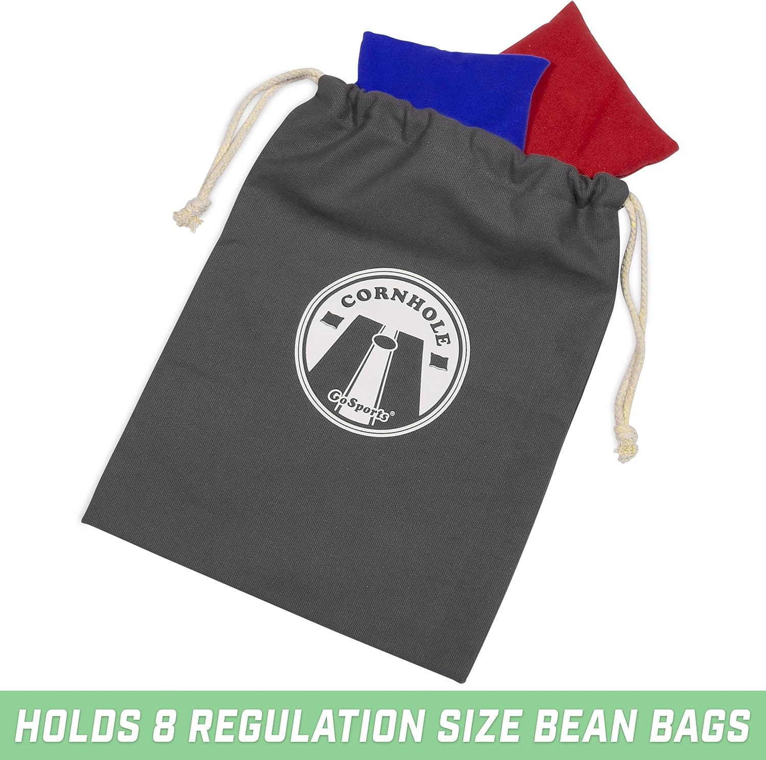 GoSports Cornhole Bean Bag Tote Carry Case – Fits 8 Bean Bags – Gray, Navy, or Natural(Gray)
