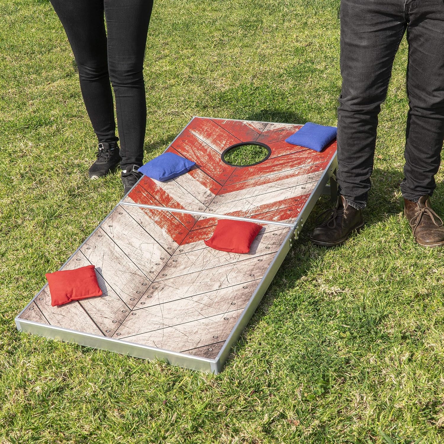 GoSports 4 x 2 ft Ultra Portable Cornhole Board Set – Choose LED Lights or Standard – Regulation Size Corn Hole Games for Adults, Perfect for Tailgating and Camping – Includes 8 Bean Bags & Rules(Rustic)