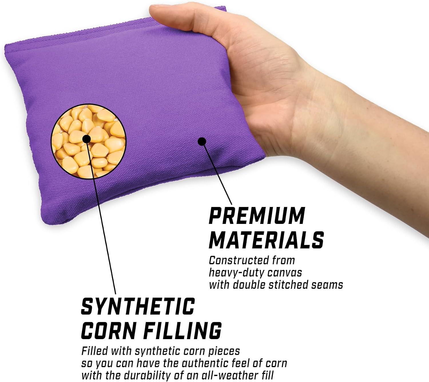GoSports Cornhole Bean Bags Set of 4-16 Colors Available – Regulation All Weather, Mix and Match(Purple)