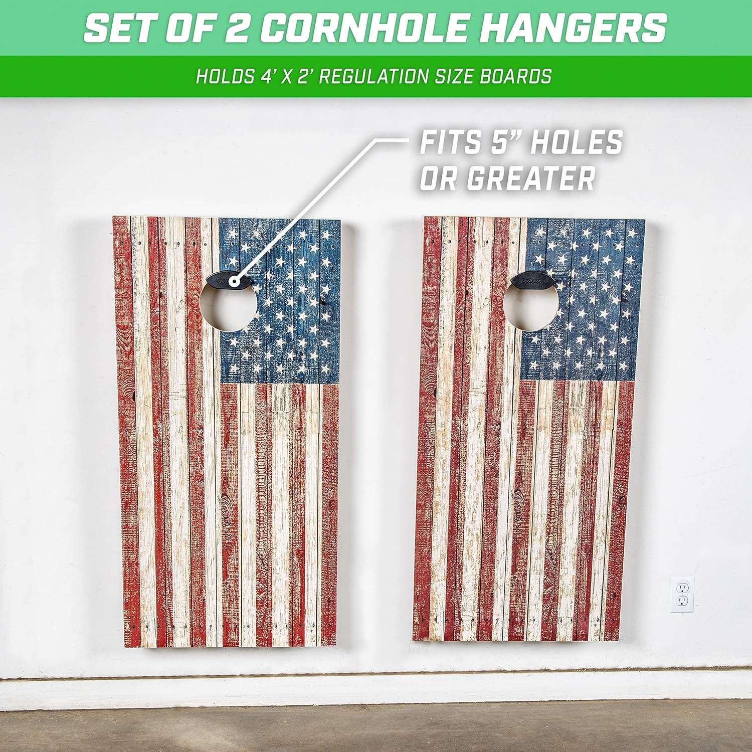 GoSports Wall Mounted Cornhole Board Hangers – Set of 2 – Includes Bean Bag Tote