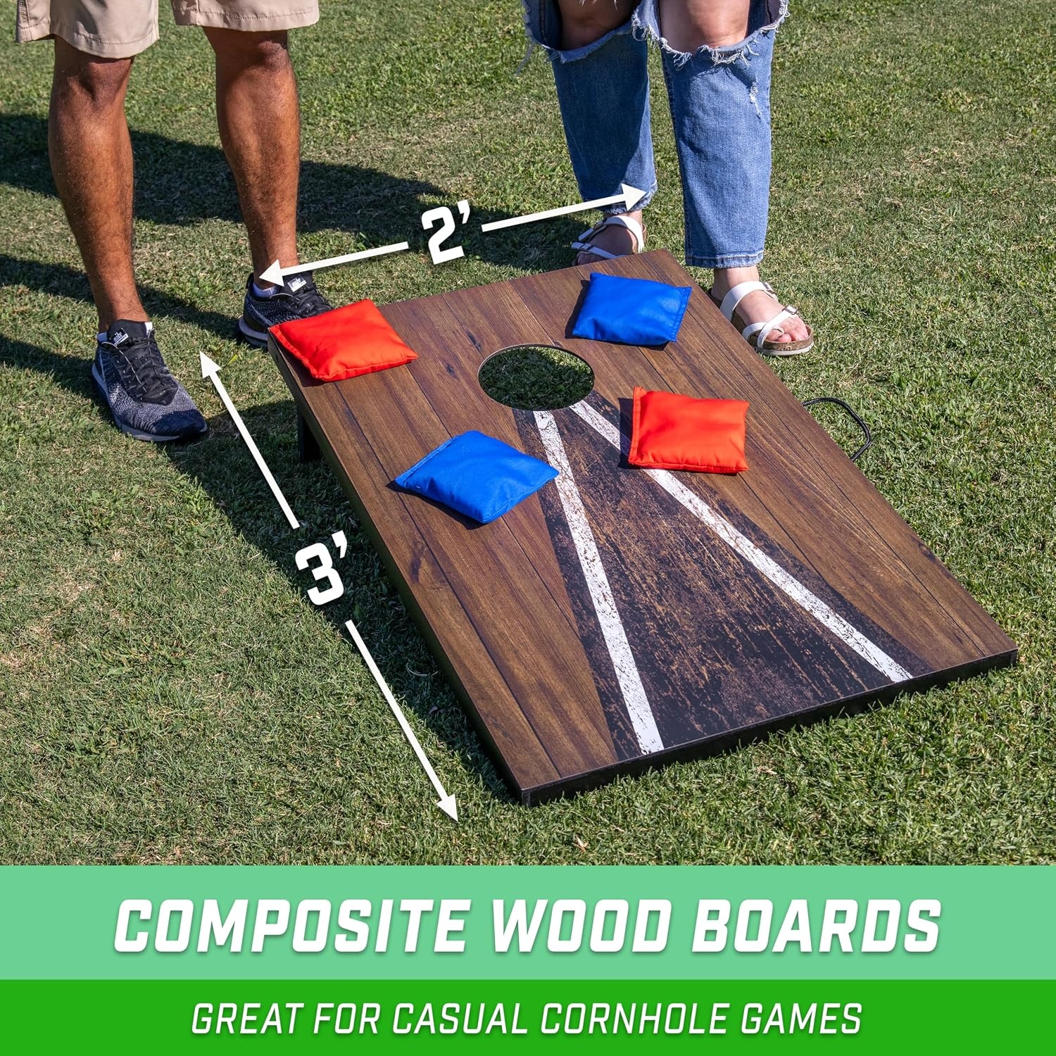 GoSports 3 x 2 ft Cornhole Board Set – Portable Outdoor Toss Game for Adults & Family – Includes Set of 8 Bean Bags with Built-in Storage – Choose Your Style(Dark Rustic)