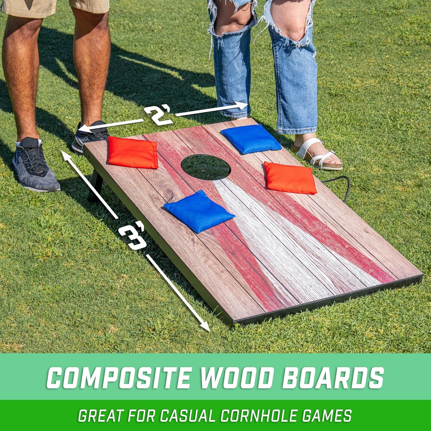 GoSports 3 x 2 ft Cornhole Board Set – Portable Outdoor Toss Game for Adults & Family – Includes Set of 8 Bean Bags with Built-in Storage – Choose Your Style(Rustic)