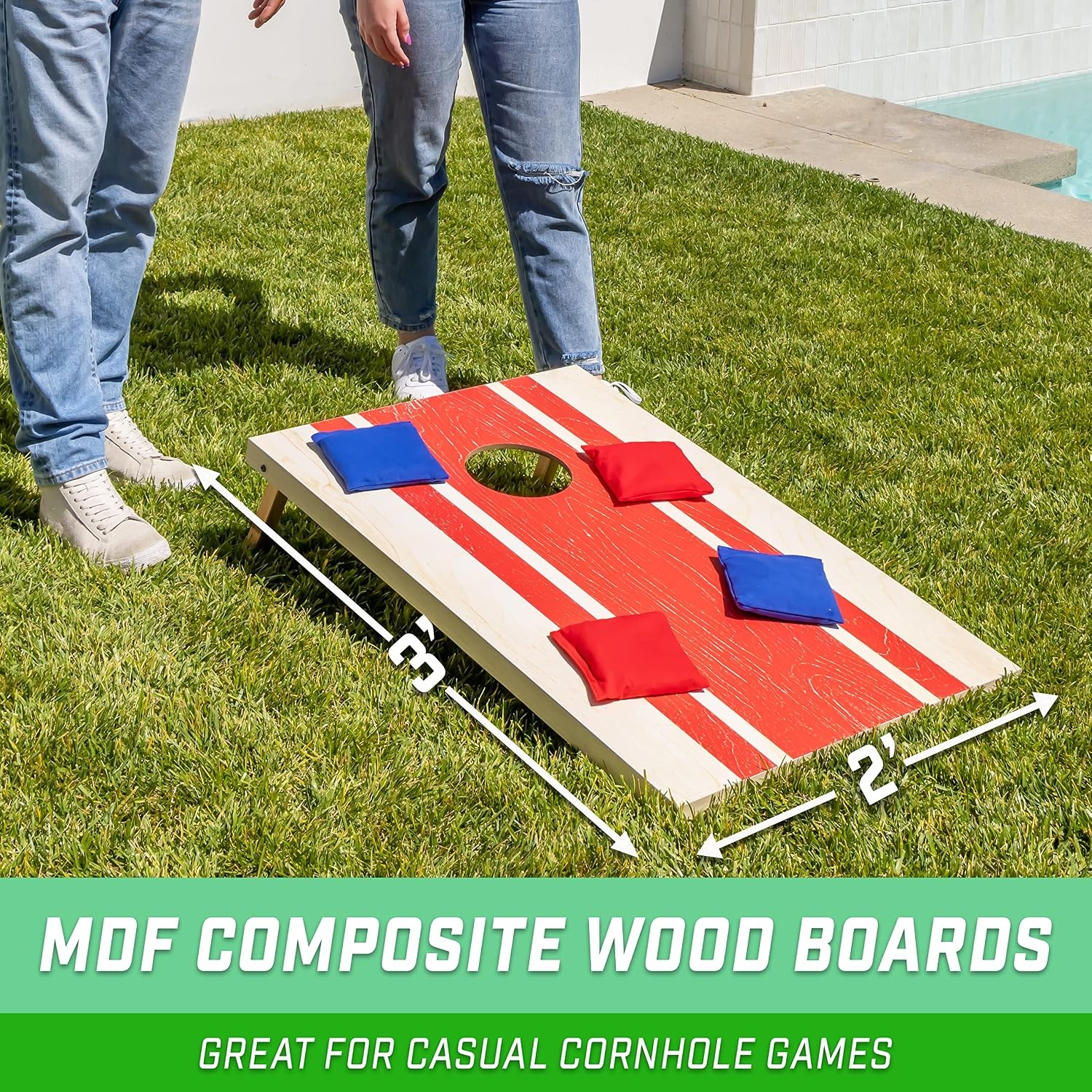 GoSports Portable Cornhole Sets, 8 Styles – Choose 4 x 2 ft or 3 x 2 ft – Boards Include 8 Bean Bags, Travel Case, and Game Rules(3 x 2 ft Wood Design)