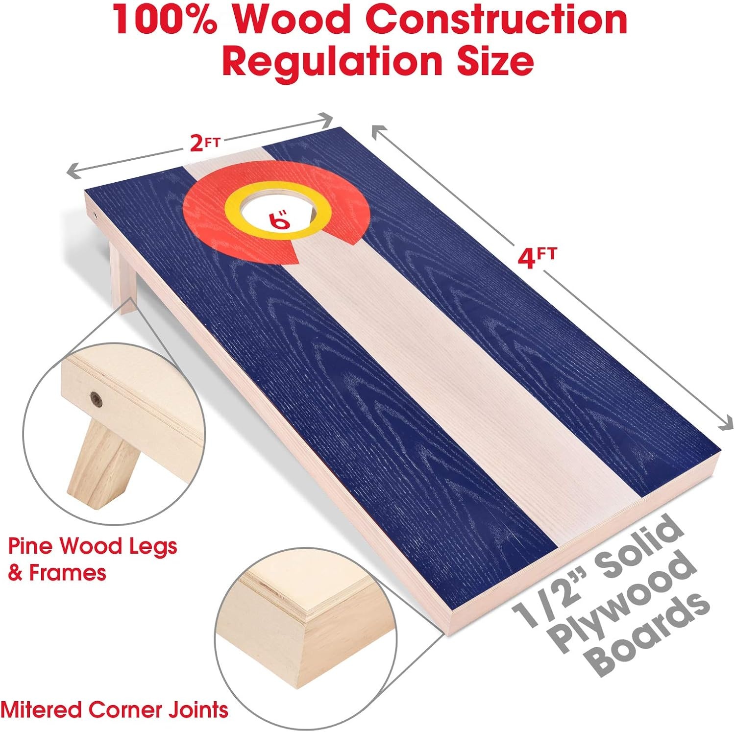GoSports 4 x 2 ft Flag Series Wood Cornhole Sets – American Flag or State Flags – Includes 2 Regulation Size Boards, 8 Bean Bags, Carrying Case and Rules(Colorado Flag)