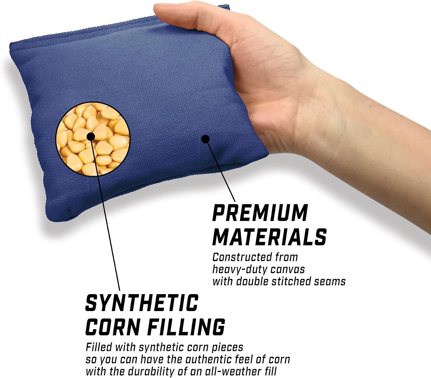 GoSports Cornhole Bean Bags Set of 4-16 Colors Available – Regulation All Weather, Mix and Match(Navy Blue)