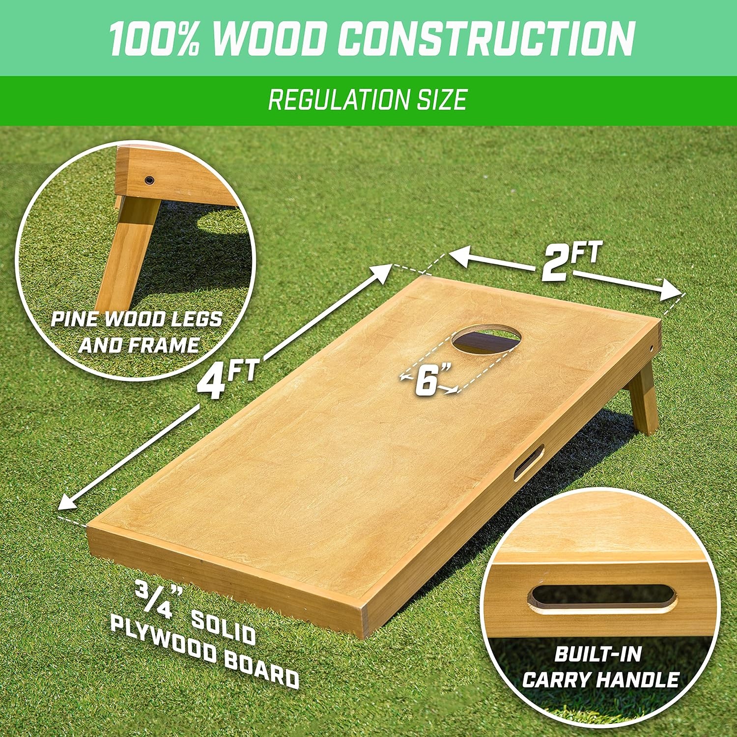 GoSports Premium 4 ft x 2 ft Regulation Competition-Ready Cornhole Board Set – Thick Wooden Board with Stop and Slide Bags – Complete Set for Yard Games, Backyard Outdoor Party Events(Light Brown)