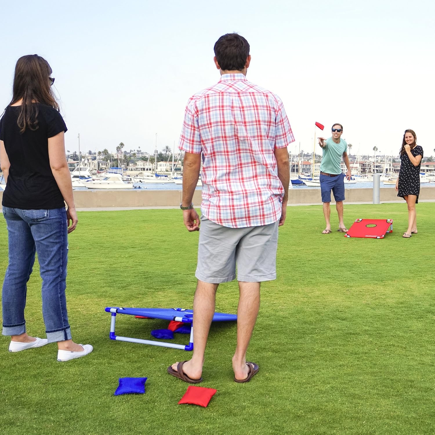 GoSports Portable Cornhole Game Sets – Premium Outdoor Lawn or Beach Toss Game(Red & Blue)