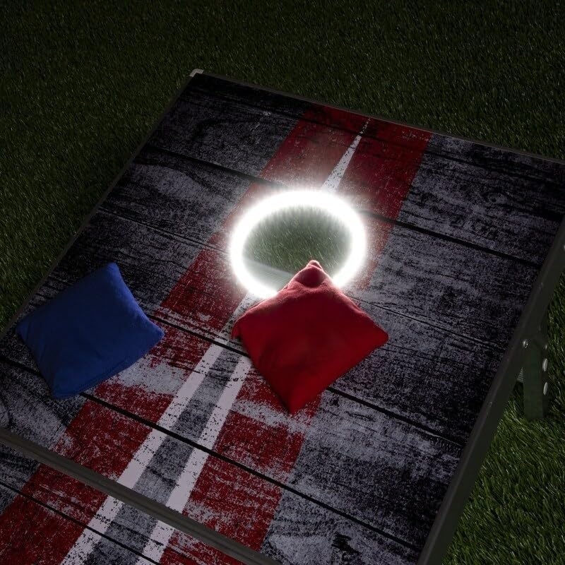 GoSports 4 x 2 ft Ultra Portable Cornhole Board Set – Choose LED Lights or Standard – Regulation Size Corn Hole Games for Adults, Perfect for Tailgating and Camping – Includes 8 Bean Bags & Rules(LED Rustic)