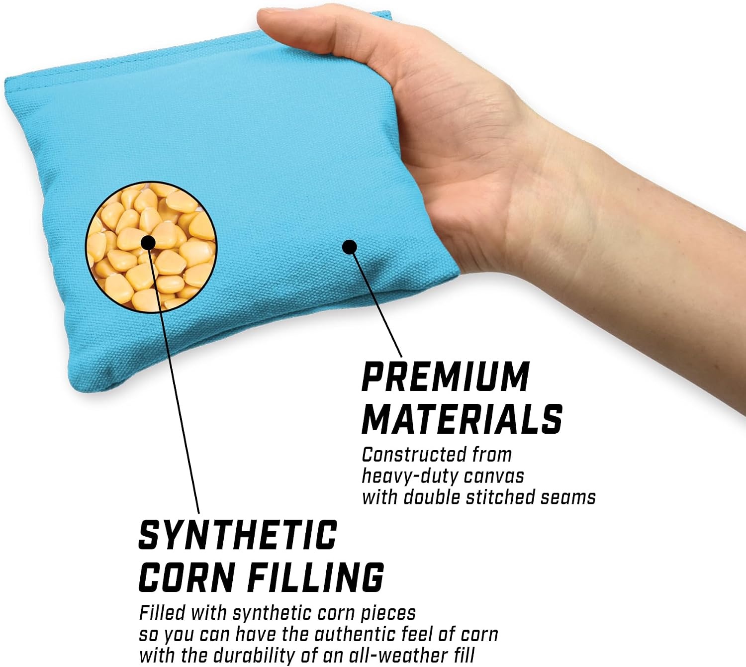 GoSports Cornhole Bean Bags Set of 4-16 Colors Available – Regulation All Weather, Mix and Match(Light Blue)