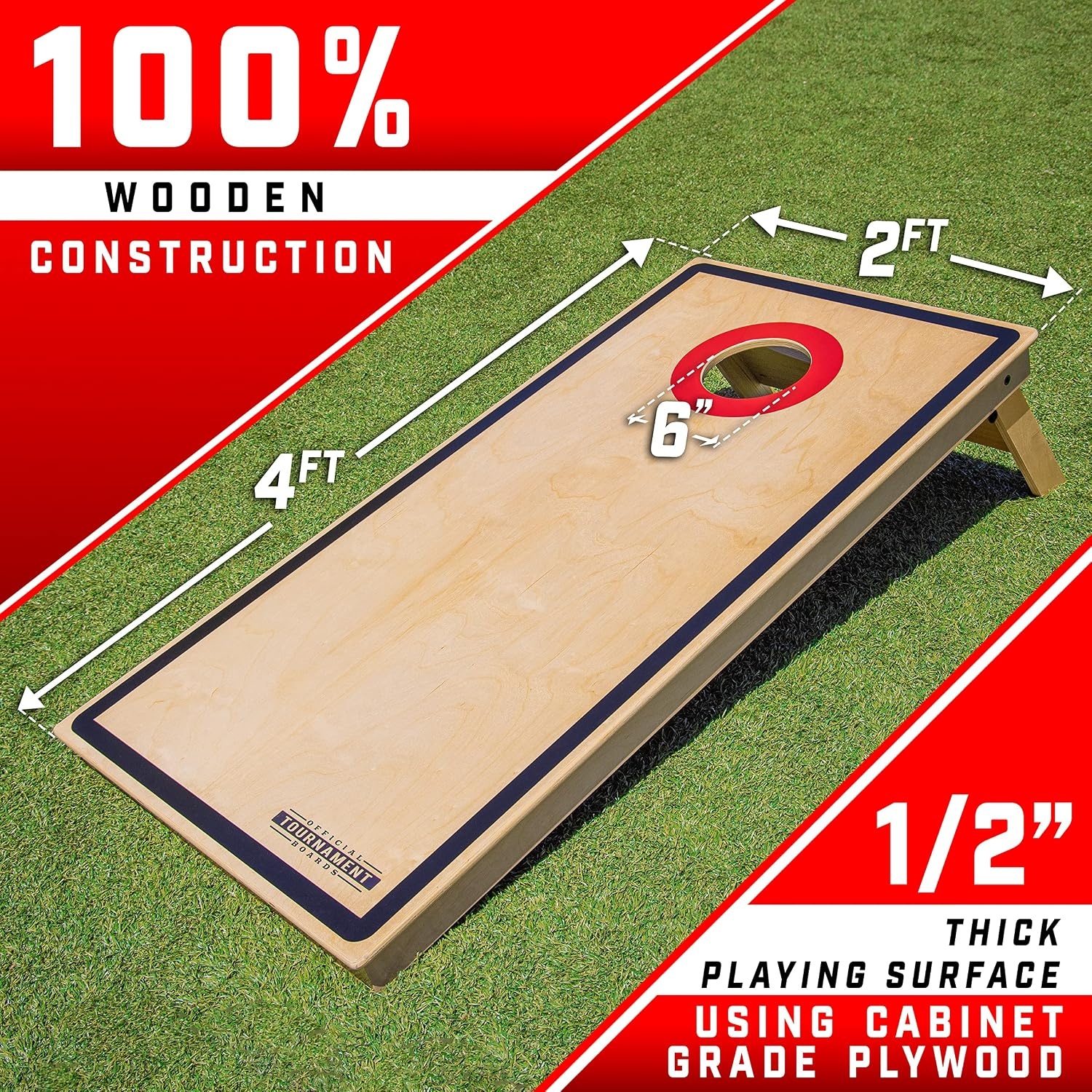 GoSports Tournament Edition Regulation Cornhole Game Set – 4 ft x 2 ft Wood Boards with 8 Dual Sided (Slide and Stop) Bean Bags(PRO Tournament Edition)