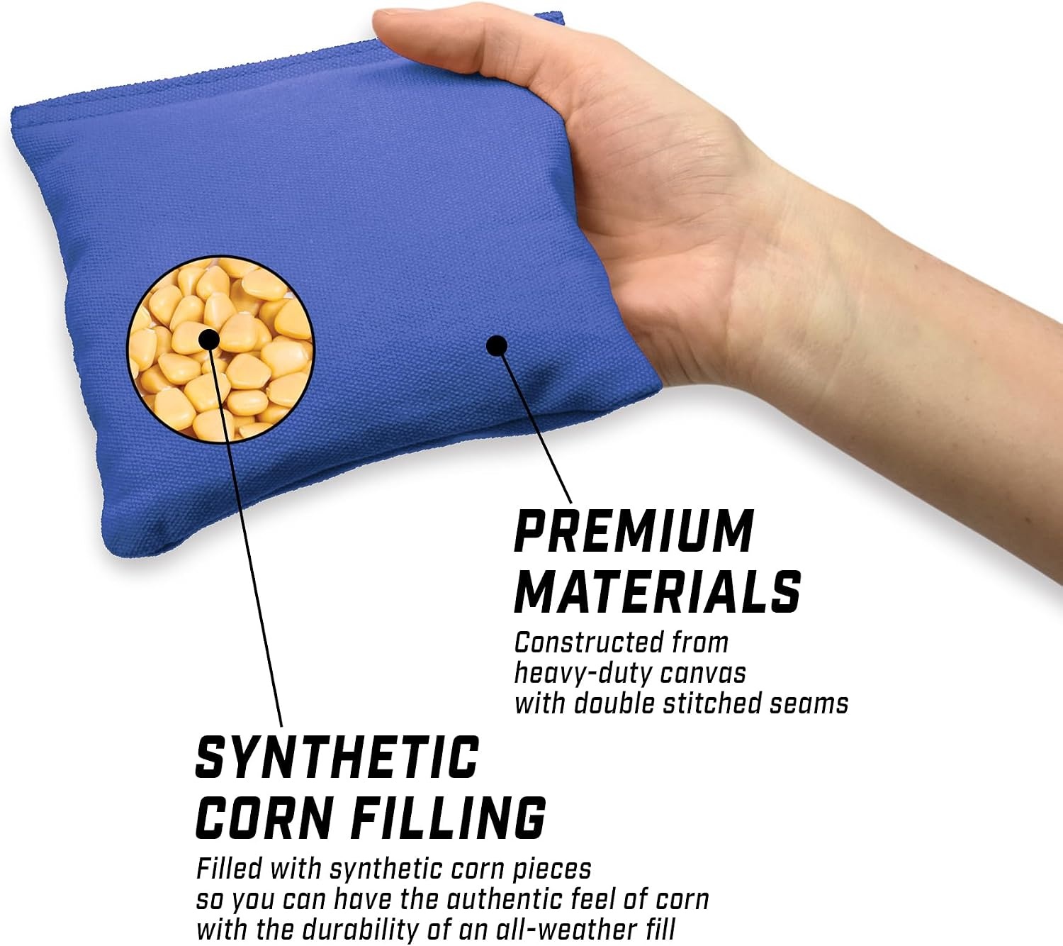 GoSports Cornhole Bean Bags Set of 4-16 Colors Available – Regulation All Weather, Mix and Match(Royal Blue)