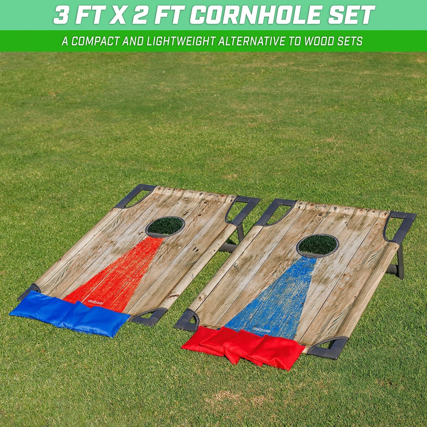 GoSports Portable Cornhole Game Sets – Premium Outdoor Lawn or Beach Toss Game(Rustic)