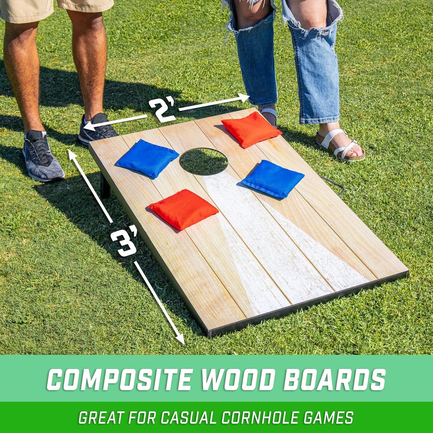 GoSports 3 x 2 ft Cornhole Board Set – Portable Outdoor Toss Game for Adults & Family – Includes Set of 8 Bean Bags with Built-in Storage – Choose Your Style(Bright Rustic)