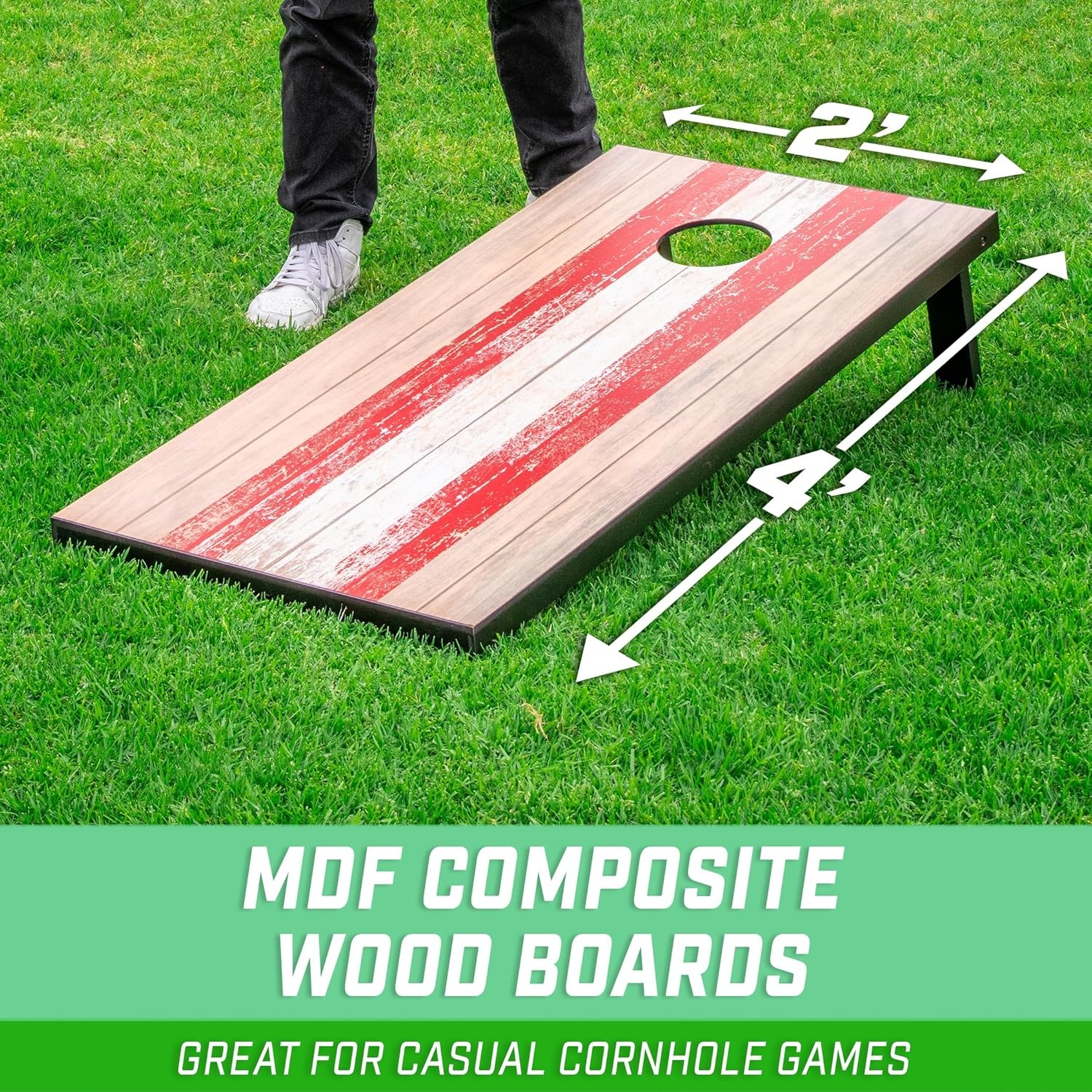 GoSports Portable Cornhole Sets, 8 Styles – Choose 4 x 2 ft or 3 x 2 ft – Boards Include 8 Bean Bags, Travel Case, and Game Rules(4 x 2 ft Barnwood)