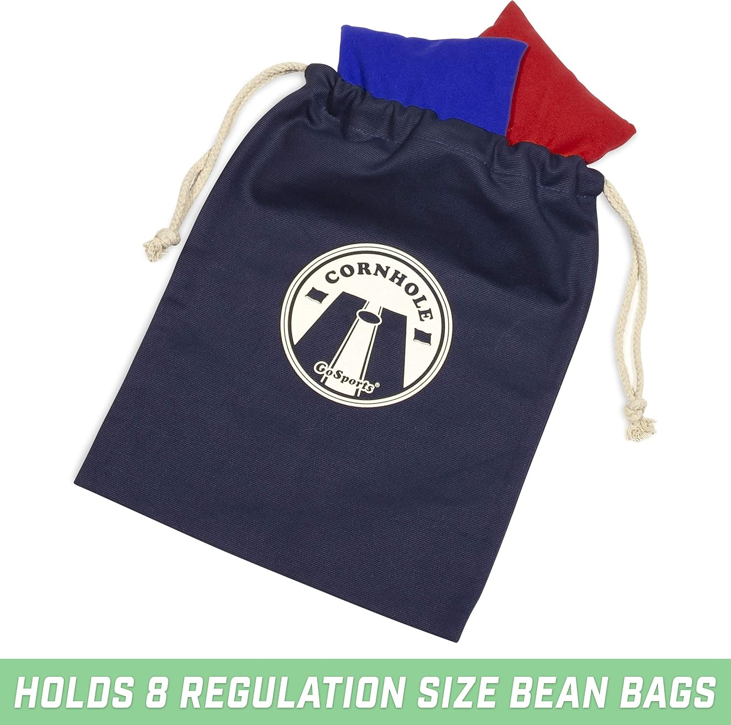 GoSports Cornhole Bean Bag Tote Carry Case – Fits 8 Bean Bags – Gray, Navy, or Natural(Navy)