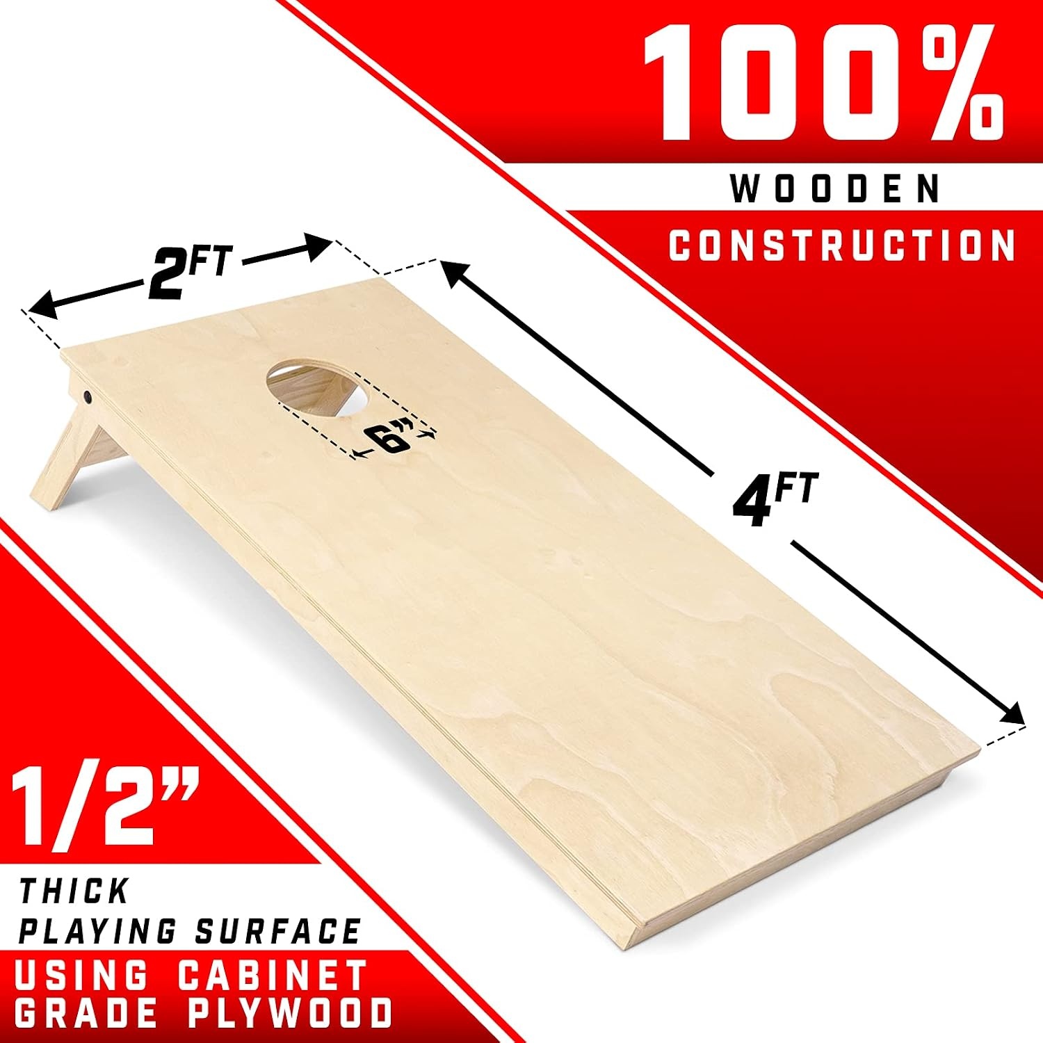 GoSports Tournament Edition Regulation Cornhole Game Set – 4 ft x 2 ft Wood Boards with 8 Dual Sided (Slide and Stop) Bean Bags(Classic Tournament Edition)