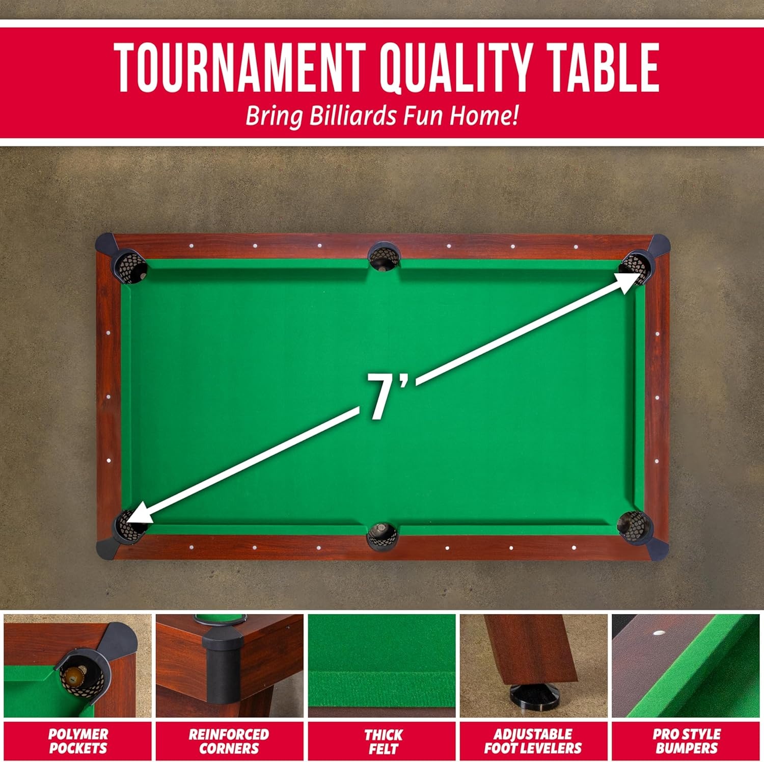 GoSports 7 and 8 ft Pool Tables with Wood Finish – Gray, Black, or Green Felt – Billiards Game Room Table for Adults & Family – Accessories Not Included(7 ft Green)