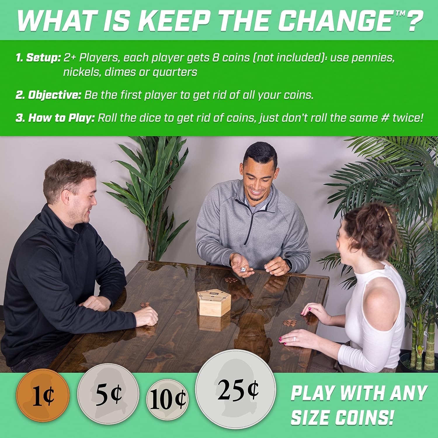 GoSports Keep The Change – Tabletop Coin Drop Dice Game, Includes 2 Dice and Game Rules