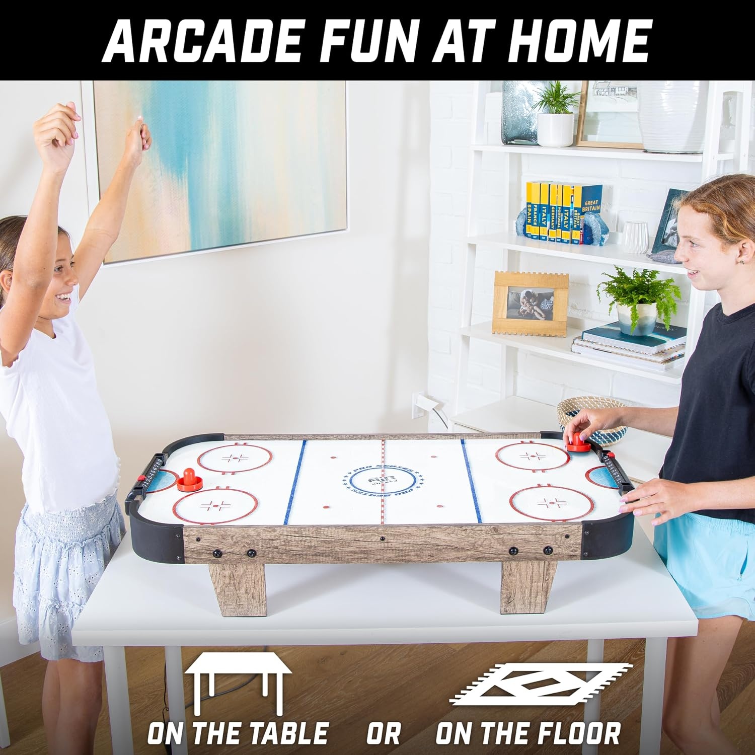 GoSports 40 Inch Table Top Air Hockey Game for Kids – Black(Oak)