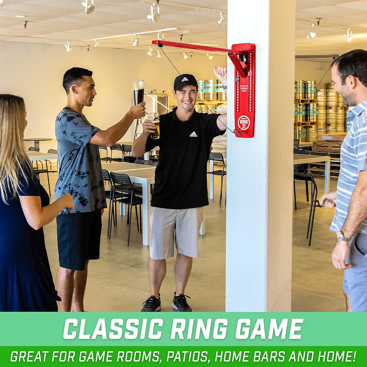 GoSports Hook 21 Wall Mounted Ring Swing Game with Foldable Arm – Play Indoors or Outdoors(Red)