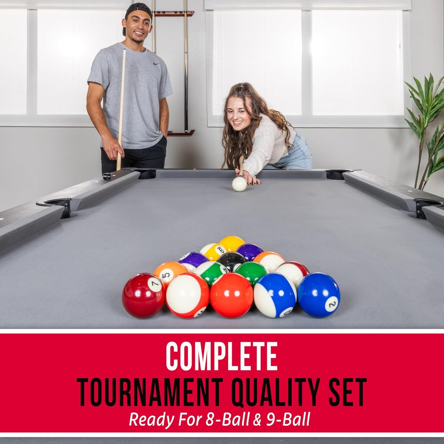 GoSports Regulation Pool Balls Set Premium Billiard Ball Set of 16 for Pool Table Professional Cue Balls for Pool Billiards 57mm Resin Pool Table Balls