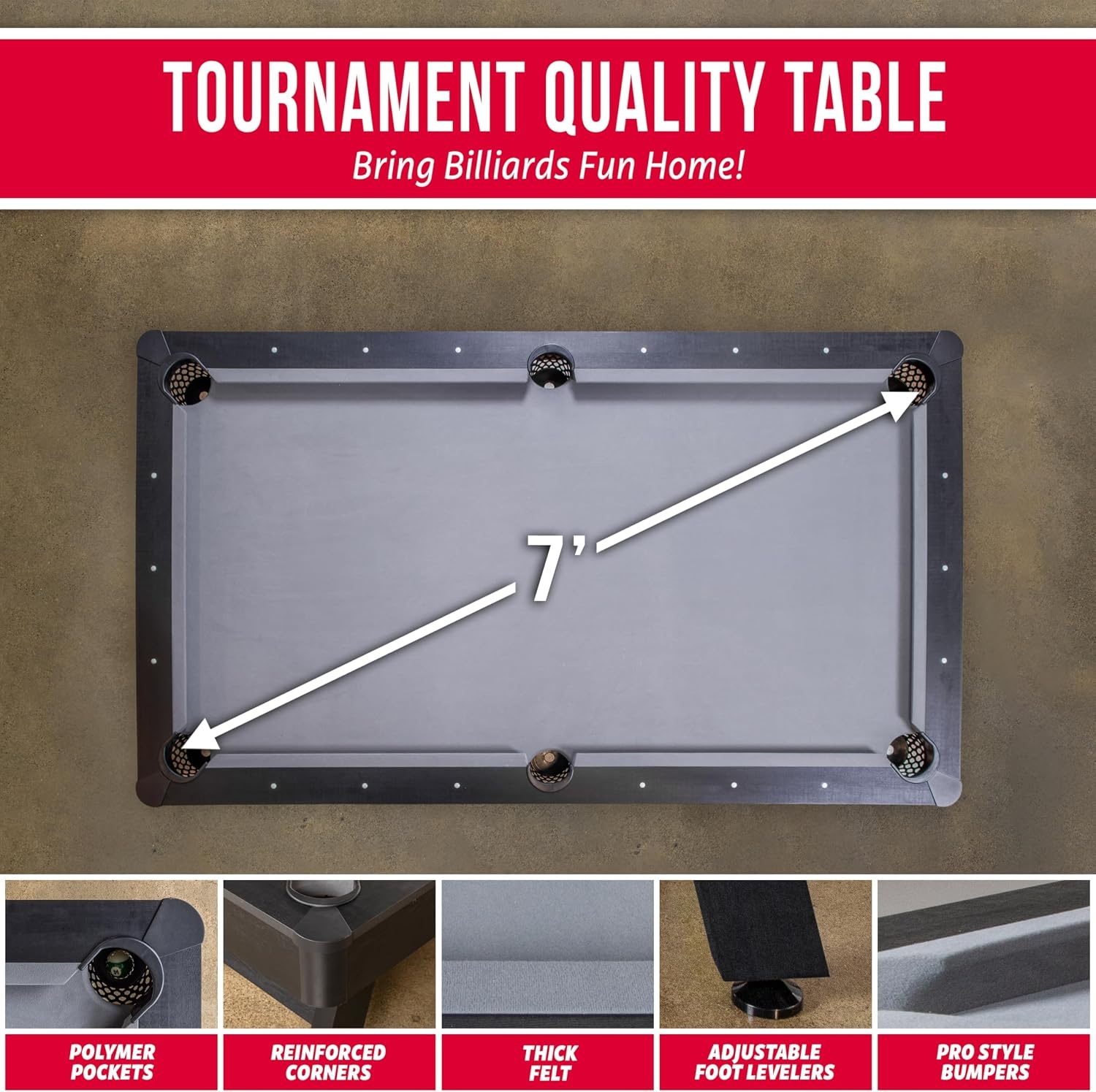 GoSports 7 and 8 ft Pool Tables with Wood Finish – Gray, Black, or Green Felt – Billiards Game Room Table for Adults & Family – Accessories Not Included(7 ft Gray)
