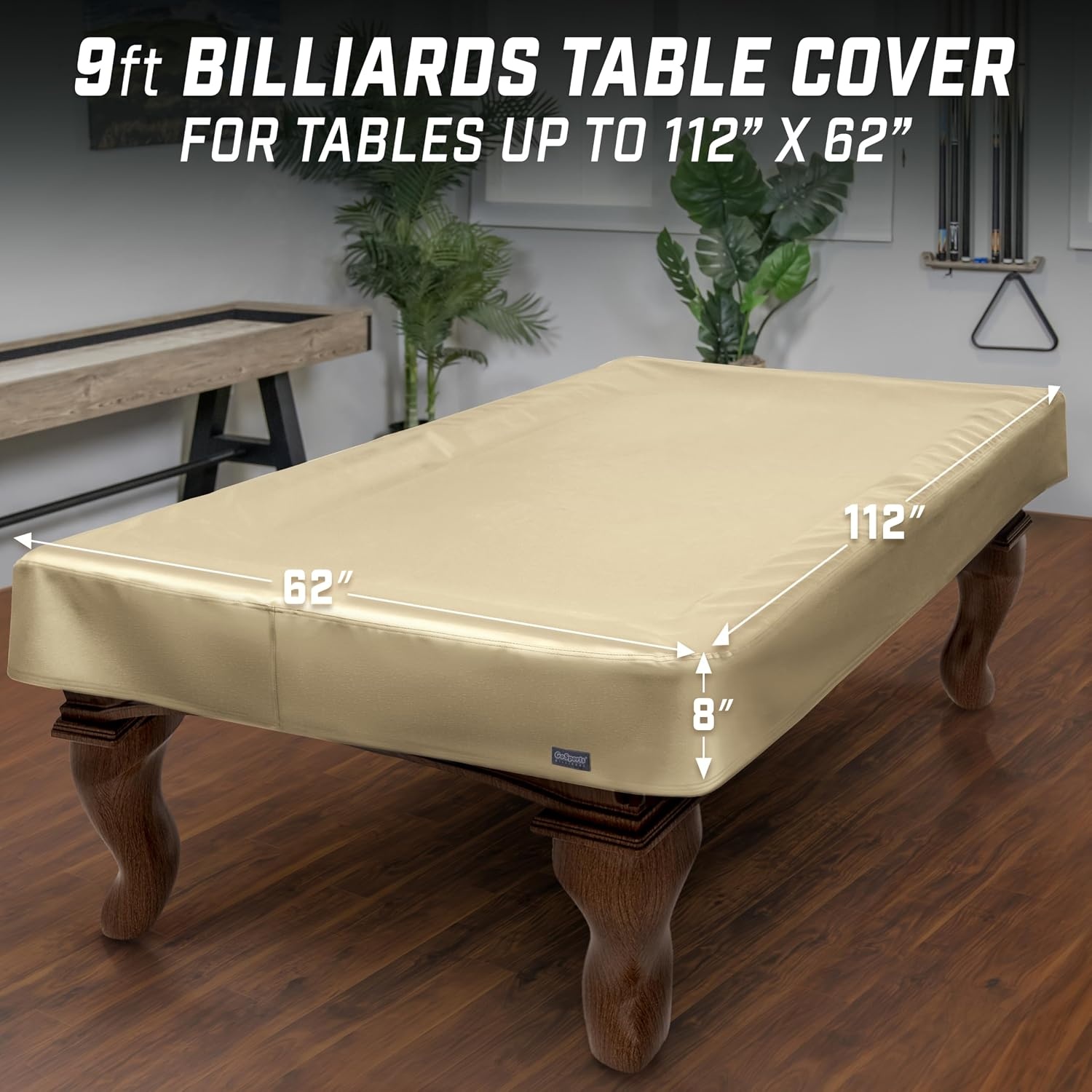 GoSports 6, 7, 8 & 9 ft Premium Leatherette Pool Table Cover – Waterproof & Tearproof – Heavy Duty Indoor & Outdoor Billiard Table Cover(Tan)