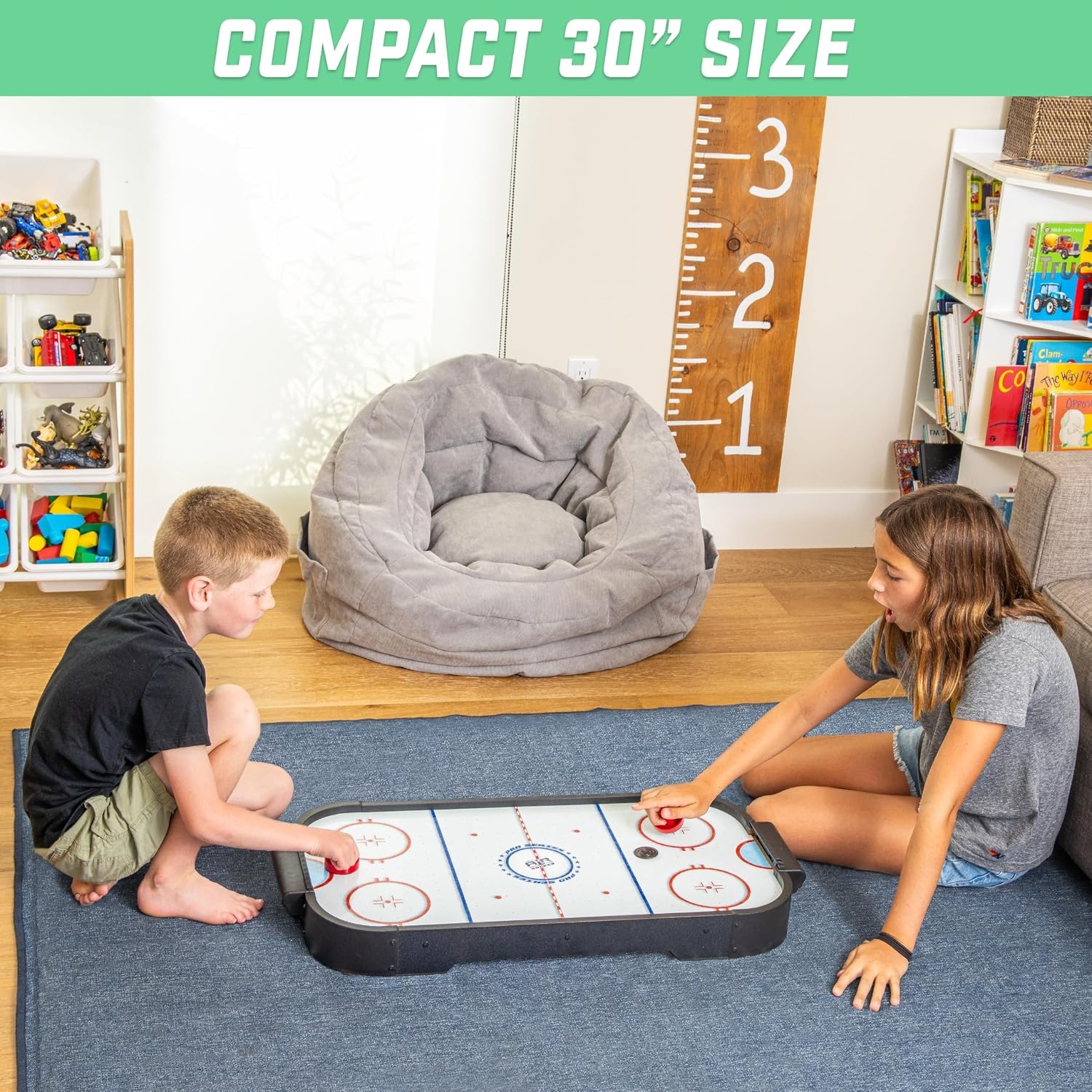 GoSports 30 Inch Table Top Air Hockey Game for Kids – Portable, Battery Operated Game Table – Oak(Black)