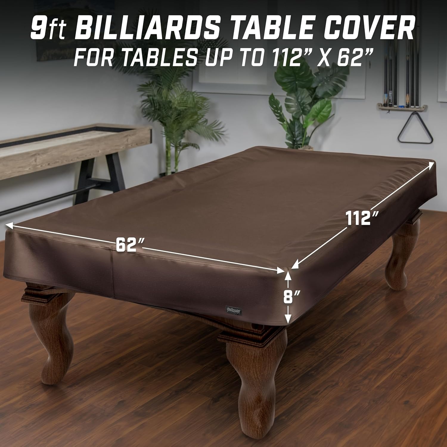 GoSports 6, 7, 8 & 9 ft Premium Leatherette Pool Table Cover – Waterproof & Tearproof – Heavy Duty Indoor & Outdoor Billiard Table Cover(Brown)